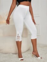 Fashion Slim Fit High Waist Pure Color Lace Patchwork Base Cropped Pants - Image 3